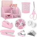 SKYDUE 10 Pcs Pink Desk Accessories, Pink Office Supplies Set