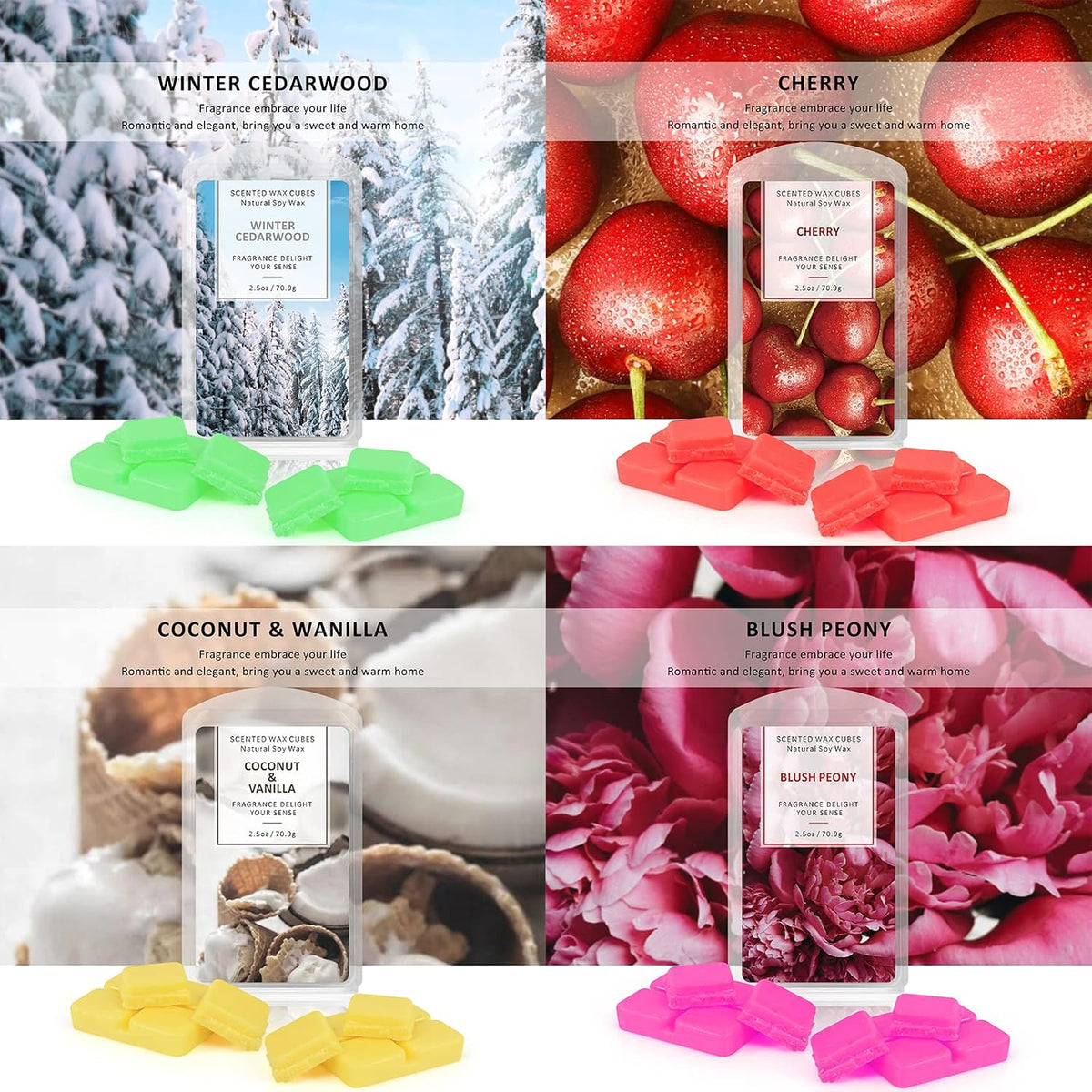 STRN Wax Melts, Scented Soy Wax Cubes Flower & Fruit Fragrance 16 Packs