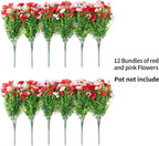 Artificial Fake Flowers Plants for Outdoor Spring Summer Decor 12 Bundles