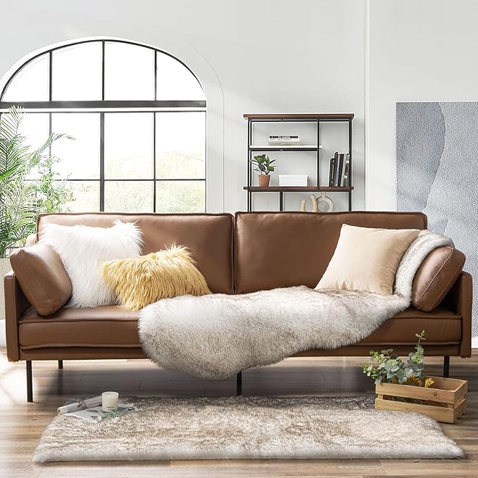 Ashler Home Deco Ultra Soft Faux Fox Fur Rug White Brown Fluffy Area Rug - Image 5