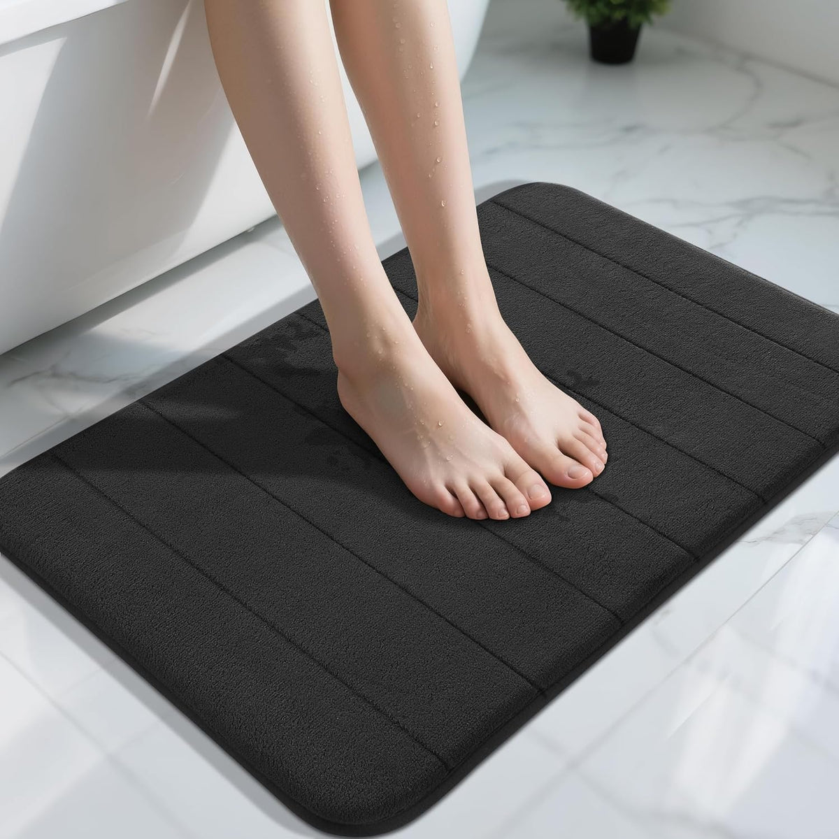 Yimobra Memory Foam Bath Mat, Soft Absorbent Bathroom Rug, 24x17, Black