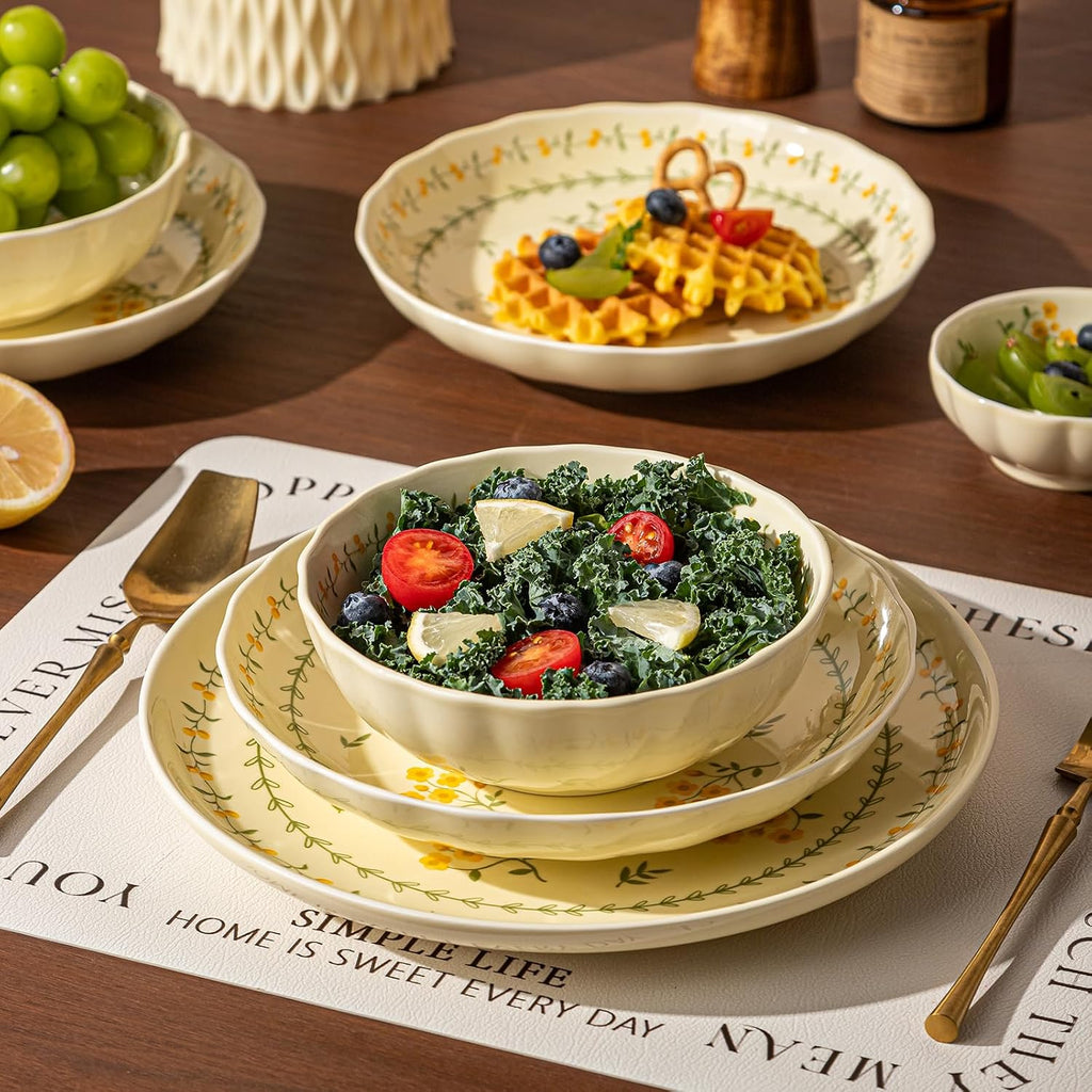 Ceramic Dinnerware Set, Series Kavara Ⅱ, (Yellow Spring Primrose)