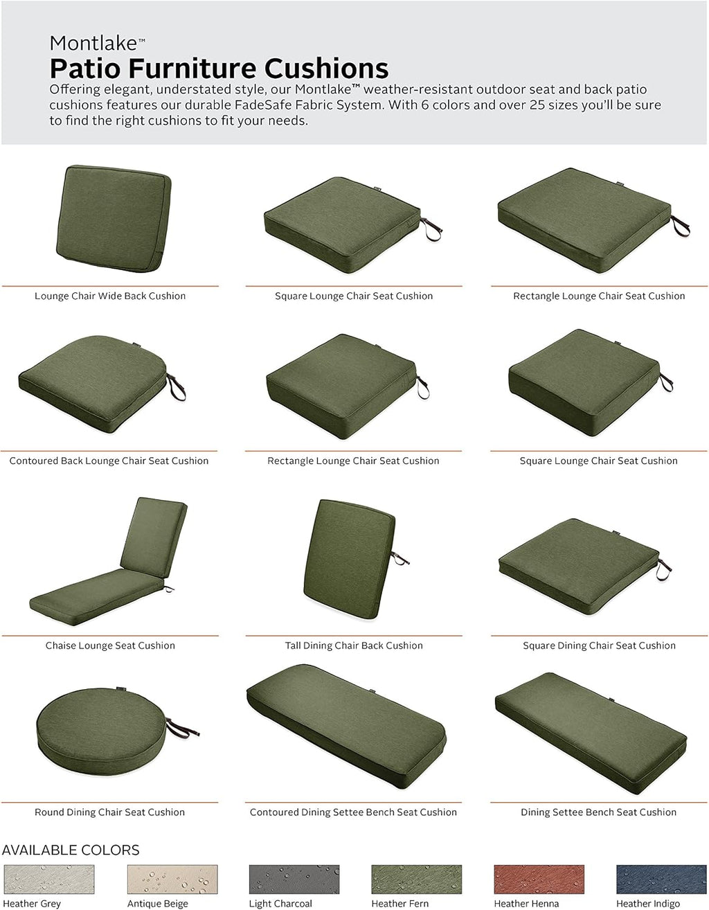 Classic Accessories Montlake Water-Resistant 21 x 22 x 4 Inch Outdoor Back Cushion Slip Cover, Patio Furniture Cushion Cover, Heather Fern Green, Patio Furniture Cushion Covers
