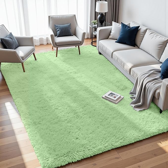8x10 Area Rugs for Living Room Rug: Soft Fluffy Shag Mint Green Rugs for Bedroom - Image 9