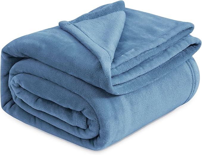 Bedsure GentleSoft Fleece Blankets King Size Washed Blue by BEDSURE