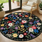 Round Area Rug for Living Room: 4 ft Floral Washable Circle Rug Soft Boho by PLHXFRSoftAreaRugs