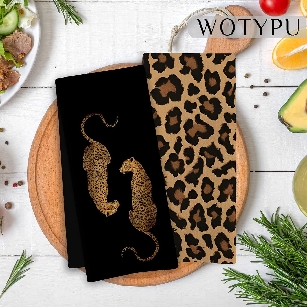 Trendy Leopard Print Kitchen Towels, Leopard Print Gifts for Women Dish Tea Towels, Maximalist Cheetah Decorative Hand Towel for Bathroom, 16x24 Inch Set of 2