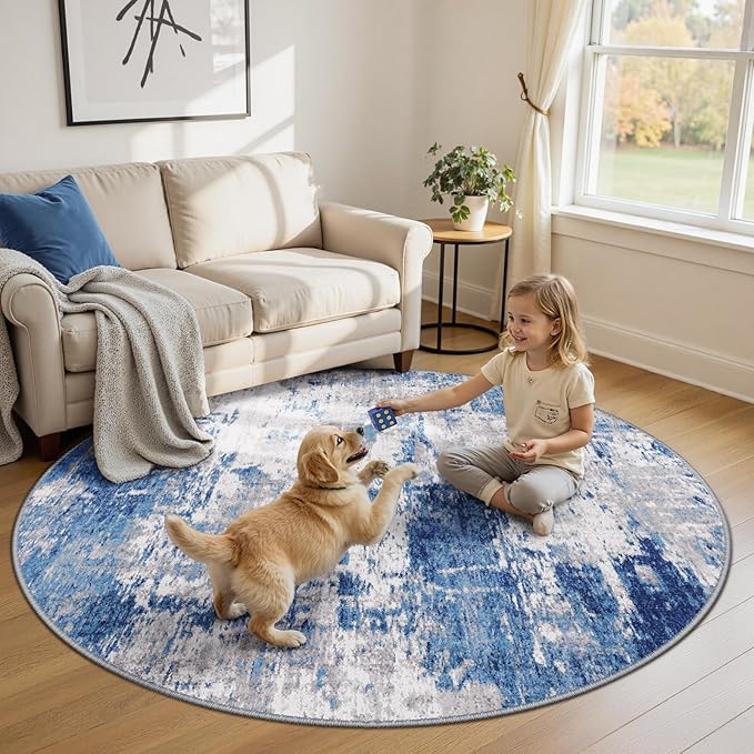 Washable Area Rugs 6ft Non-Slip Modern Abstract Soft - Image 2