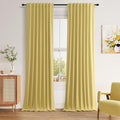 Guken Yellow 100% Blackout Linen Curtains 96 Inch Length 2 Panels Set by Guken