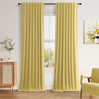 Guken Yellow 100% Blackout Linen Curtains 96 Inch Length 2 Panels Set by Guken