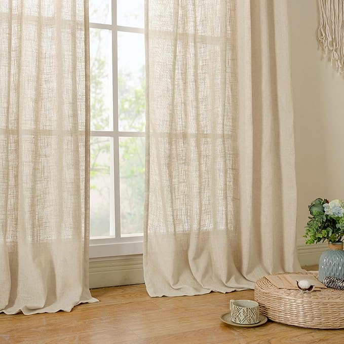 LAMIT Sheer Linen Curtains 63 Inches Long, Semi Sheer Light Filtering Panels - Image 9