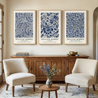 Large Framed Blue William Morris Canvas Wall Art for Living Room, 3 Piece