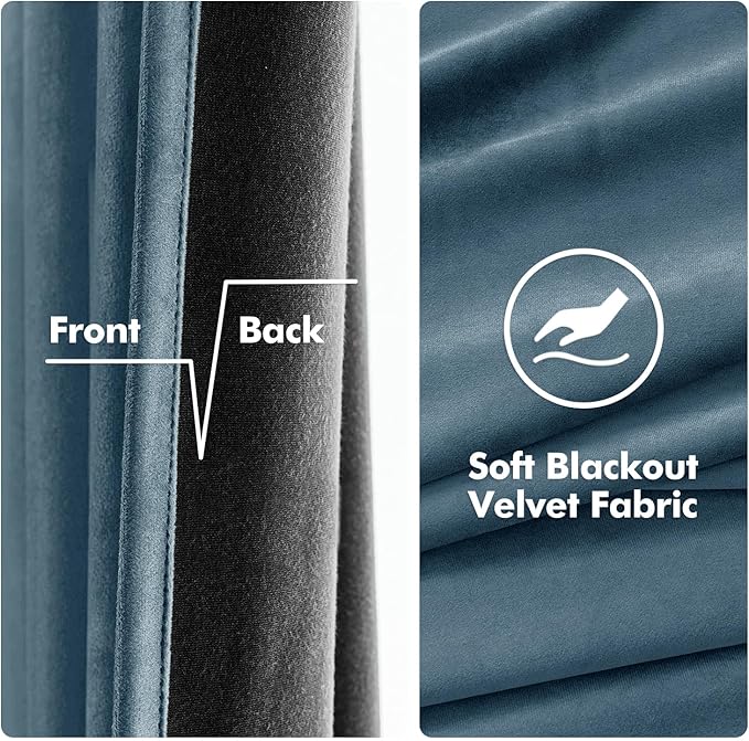 MIULEE 90 Inches Velvet Curtains Dark Slate Elegant Grommet Curtains Thermal - Image 3