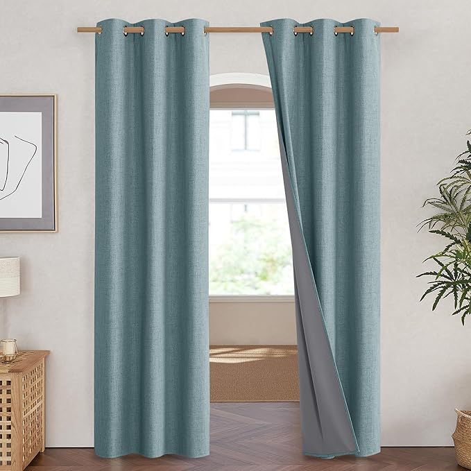 NICETOWN 100% Absolutely Blackout Linen Curtains - Image 2