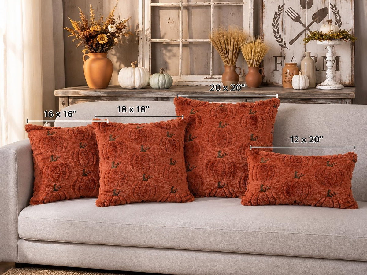 Fall Pumpkin Pillow Covers 18x18 Set of 2 Rust Red Fall Farmhouse Decor