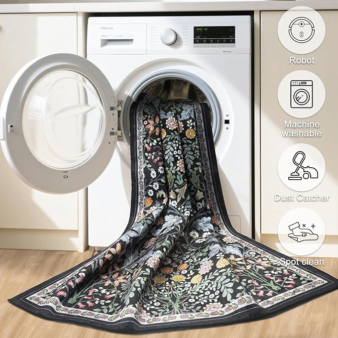 10x12 Area Rugs for Living Room: Floral Washable Rug Vintage Large Soft Boho - Image 5