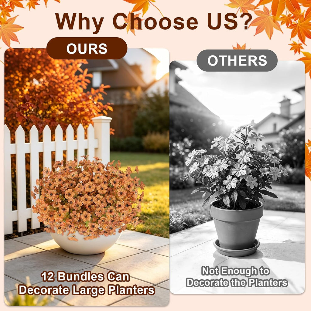 Artificial Fall Flowers for Outdoors, 24 PCS UV Resistant Faux Daisy Mums
