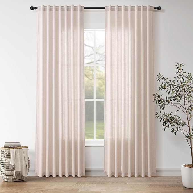 Nanspring Natural White Linen Curtains 84 Inch Length by Nanspring