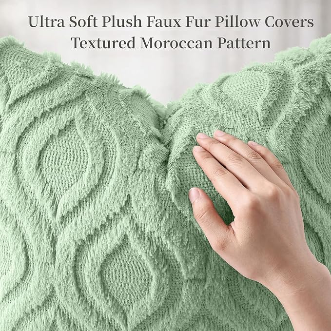 decorUhome Throw Pillow Covers 12x20 Inch Set of 2, Soft Plush Faux Wool Sage - Image 6