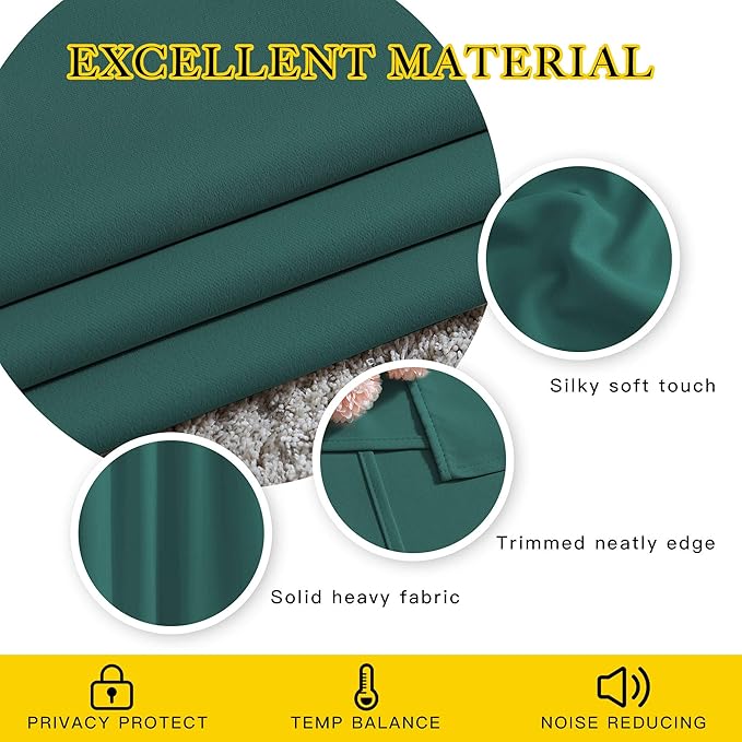 NICETOWN Blackout Hunter Green Curtains 84 inches Long, Grommet Room Darkening - Image 4
