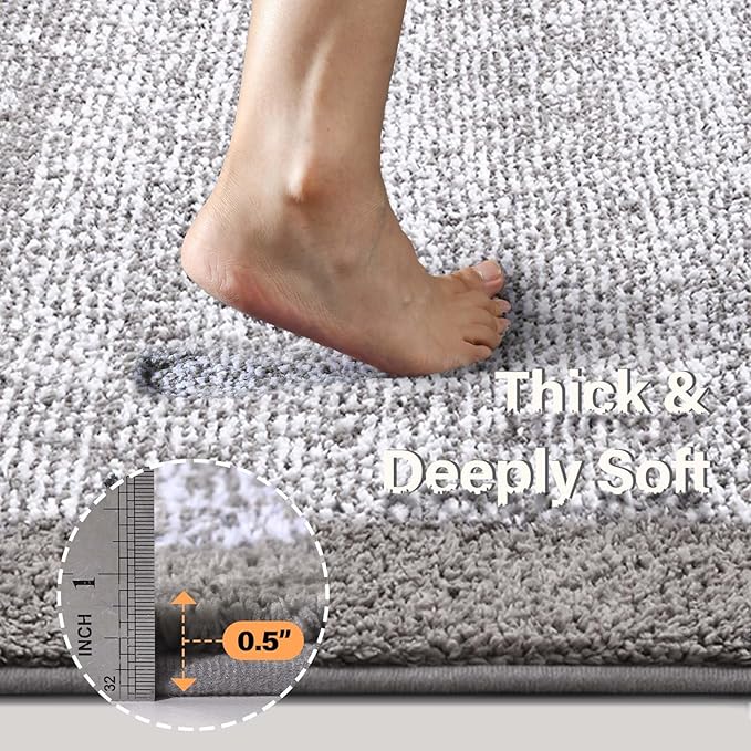 36x24 Large Bathroom Rugs Washable Non Slip, Light Grey Bath Mat - Image 5