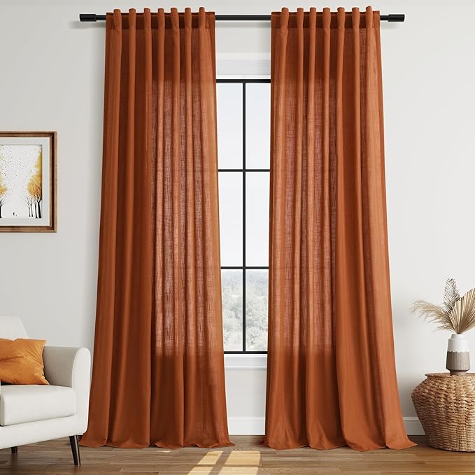 Nanspring Rust Linen Curtains 102 Inches Long by Nanspring