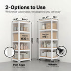 House White 24.4" W 5 Tier Rolling Storage Shelves Metal Cart