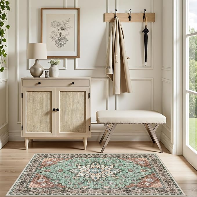 2x3 Area Rugs Living Room Rug: Washable Vintage Distressed Floral Rug No Slip - Image 5