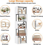 Yusong Bookshelf 5-Tier, Geometric Bookcase S Shaped Book Shelves for Bedroom, Modern Wood Decorative Display Shelf Book Case for Home Office, White and Black