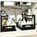 2 Pack Upgraded Under Sink Organizer, 2 Tier Pull out Kitchen Cabinet Organizer Metal Slide out Bathroom Organizers and Storage Makeup Drawer Organizer for Office Bedroom Restroom Living Room, L-Black