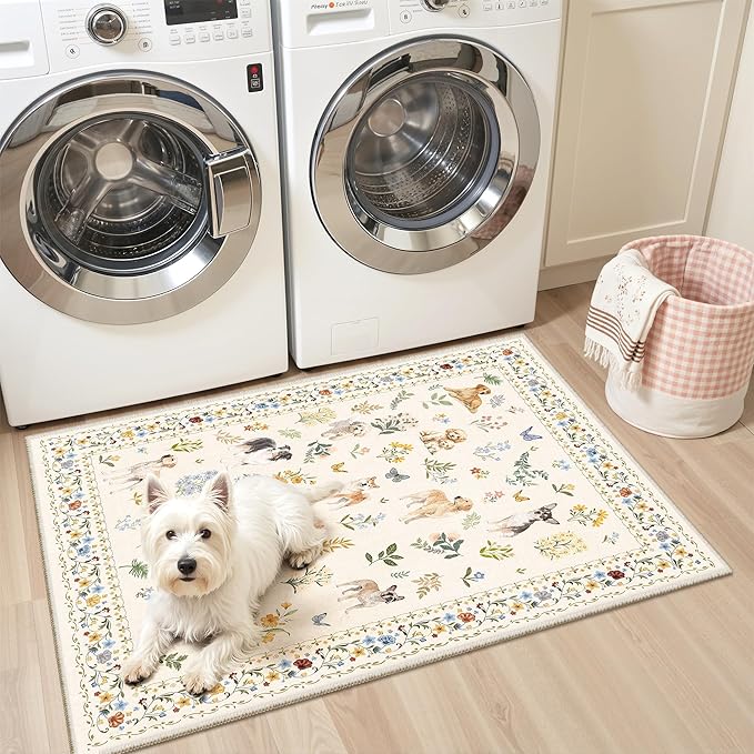 2x3 Dog Rugs for Entryway, Machine Washable Door Mat Animal Floral Small Area - Image 4