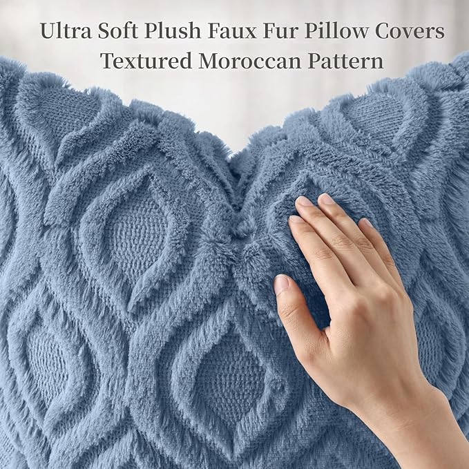 decorUhome Throw Pillow Covers 18x18 Inch Set of 2, Soft Plush Faux Wool Dusty - Image 6