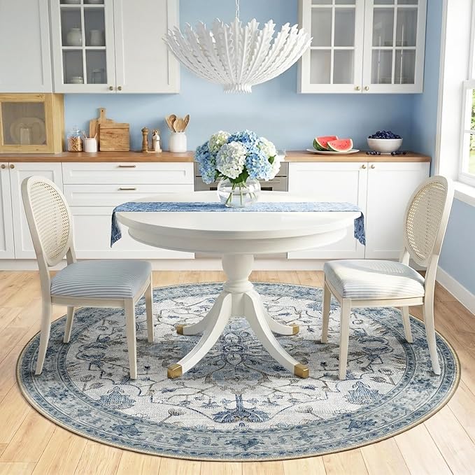Area Rugs 6ft Washable Non-Slip, Floral Vintage Distress Print Pattern - Image 2