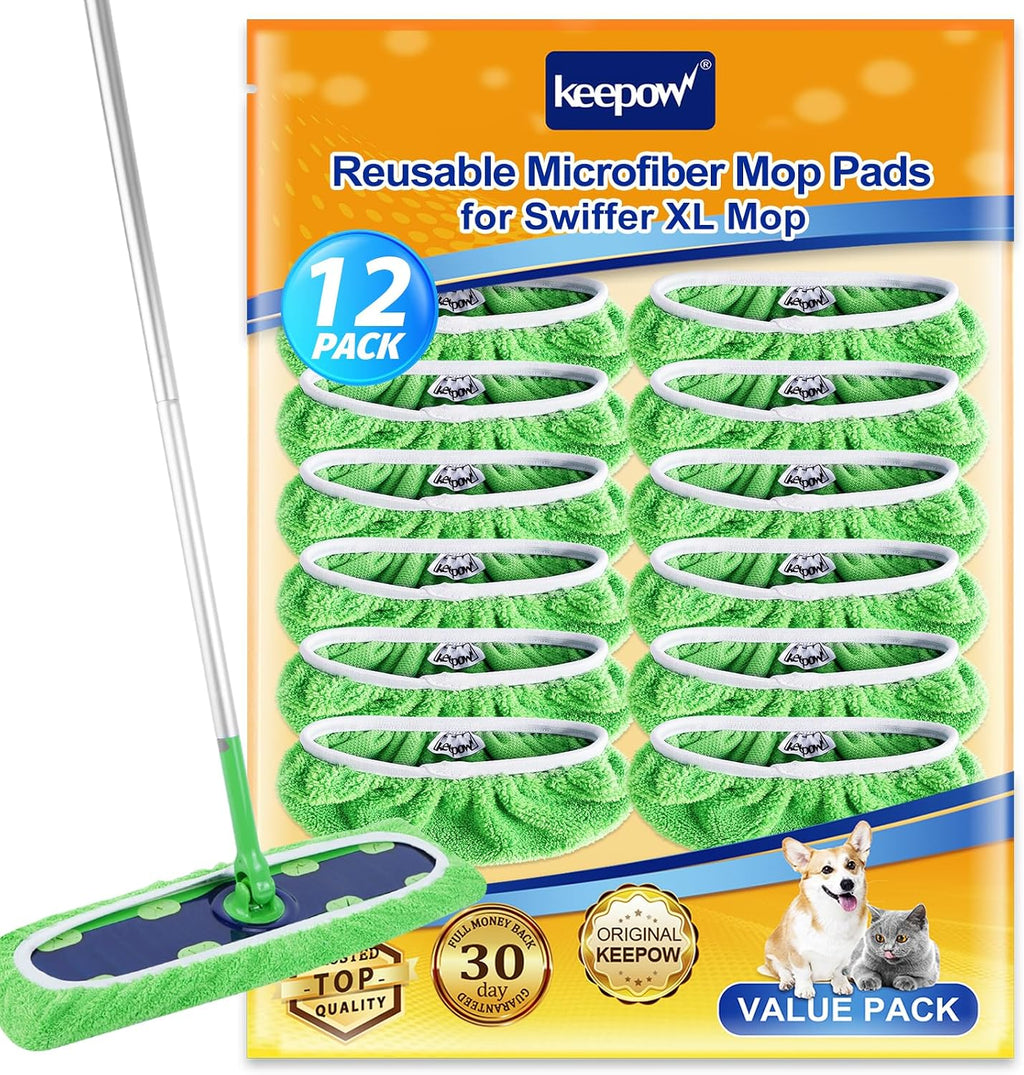 KEEPOW 12PCS Mop Pads Replacement Compatible with Swiffer XL Mop Pads
