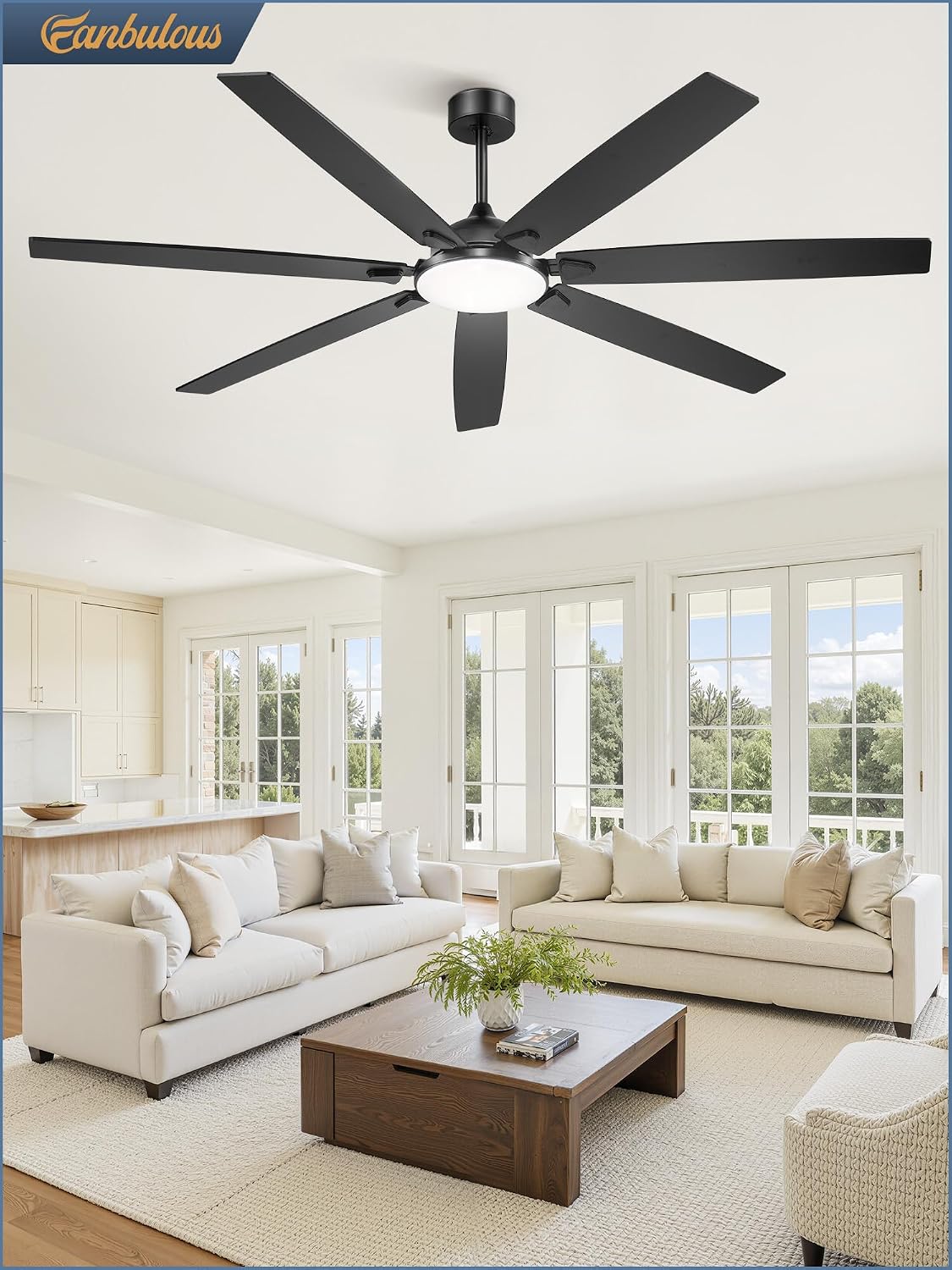 Fanbulous 72 Inch Large Ceiling Fans with Lights,Remote Control&3 Rods