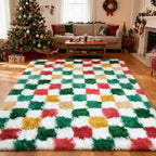 Checkered Area Rug 4x6 for Bedroom Living Room, Christmas Shag Rug Fuzzy Shaggy by Boshengya