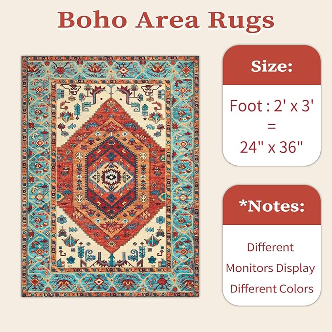 SERISSA Boho Rugs for Entryway, 2x3 Orange Entryway Rug Non-Slip Washable Small - Image 6