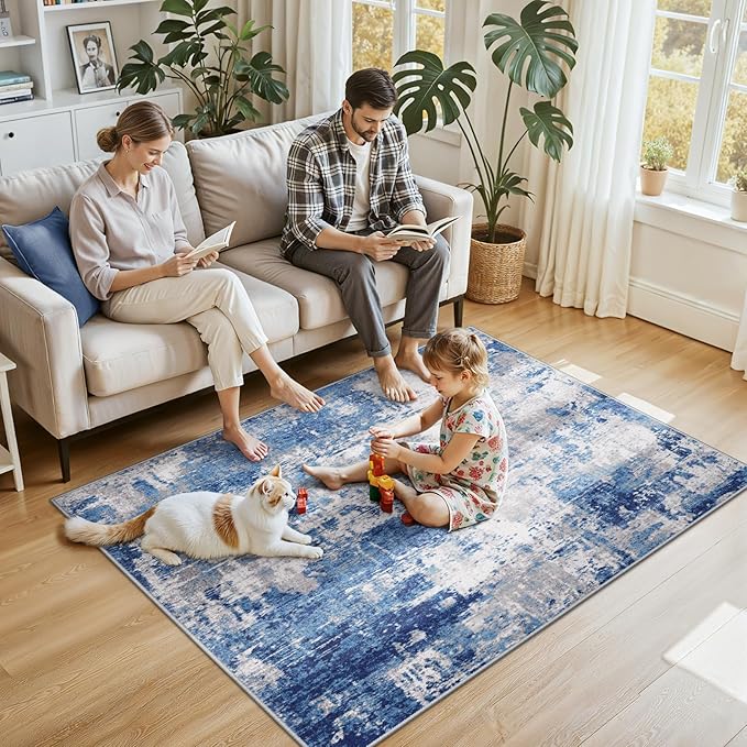 Washable Area Rugs 4'x6' Non-Slip Modern Abstract Soft - Image 2