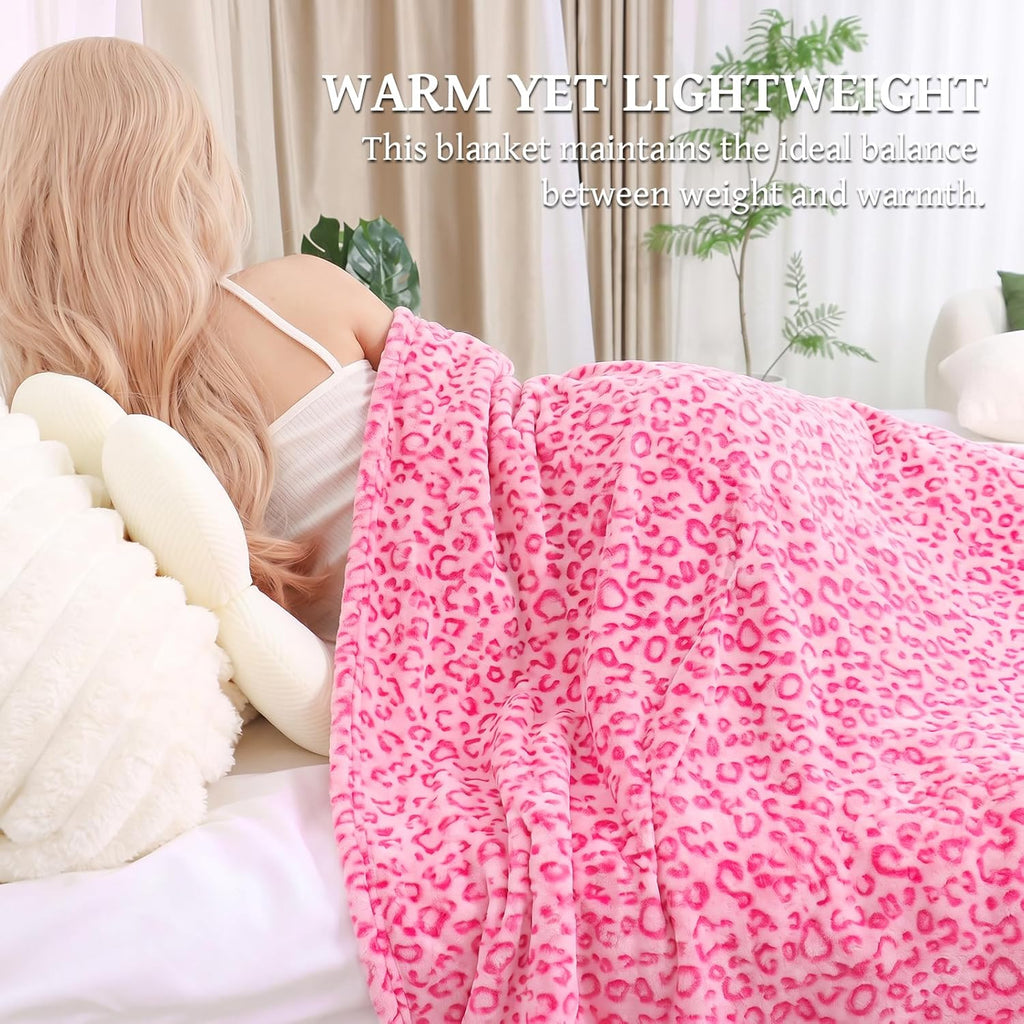 Warm Blanket Pink Soft Fleece Leopard Print Blanket for Women, Fuzzy Hot Pink Cheetah Print Throw Blankets for Bed Couch Sofa, Cozy Gifts for Women Mom Birthday Mothers Day 50x60 Inches