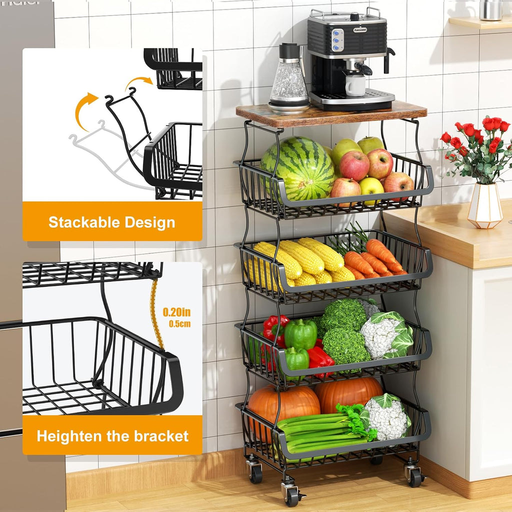 Gsiekare 5 Tier Fruit and Vegetable Basket for Kitchen with Wheels