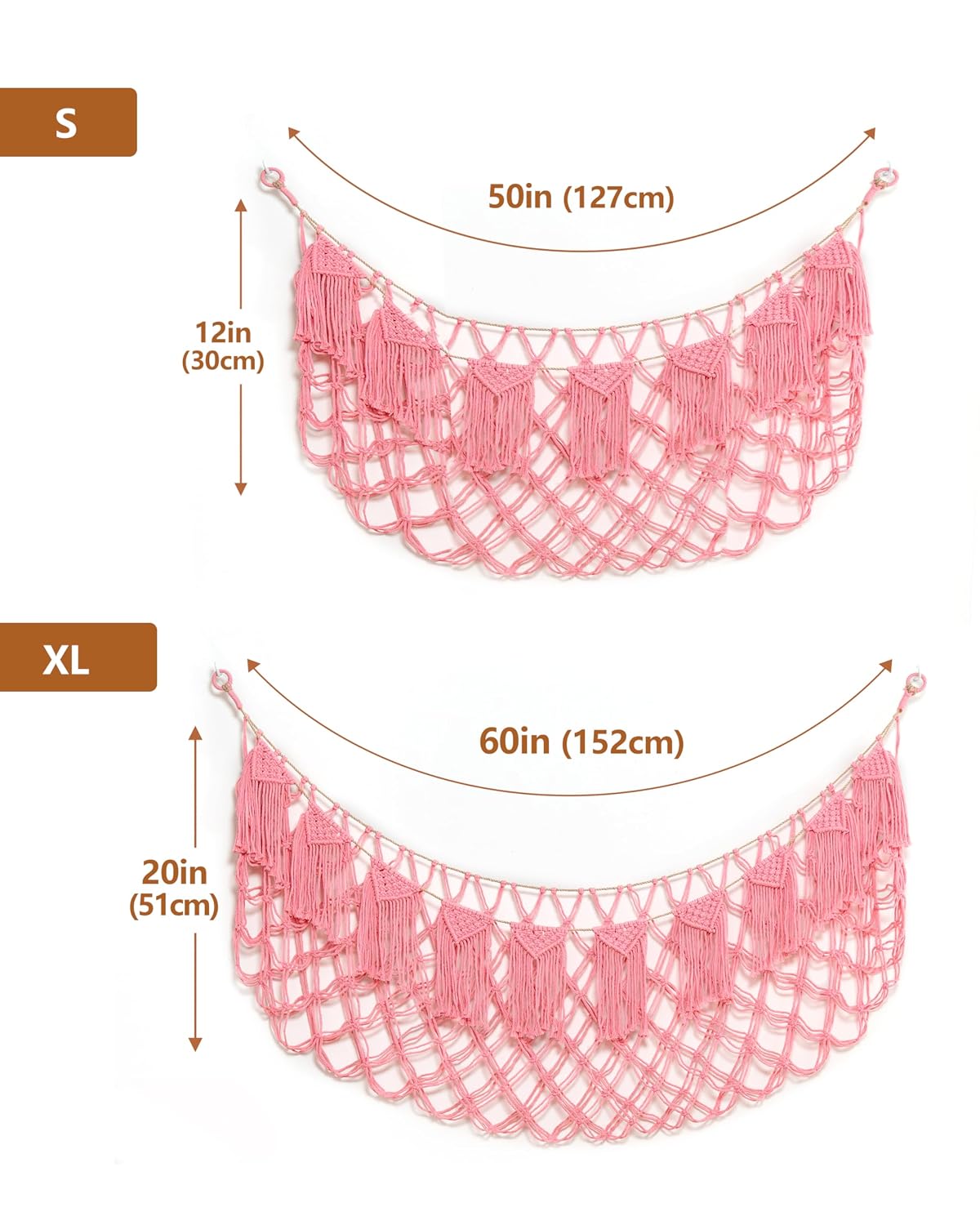 Boho Stuffed Animal Hammock, Falt Wall or Corner Hanging, Pink, L