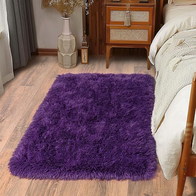 Soft Runner Rugs for Bedroom Hallways, 2x3 Purple Fluffy Shag Throw Area Rug by Ailyei
