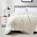 BOURINA Beige Throw Blanket 50 x70 Inches Jacquard Argyle Throw Textured Solid by BOURINA