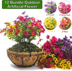 Grunyia Artificial Hanging Flowers Basket with Colorful Silk Daisies & Eucalyptus - UV/Sun-Resistant Plant for Outdoor Porch, Patio, Balcony - Indoor/Outdoor Home Decor