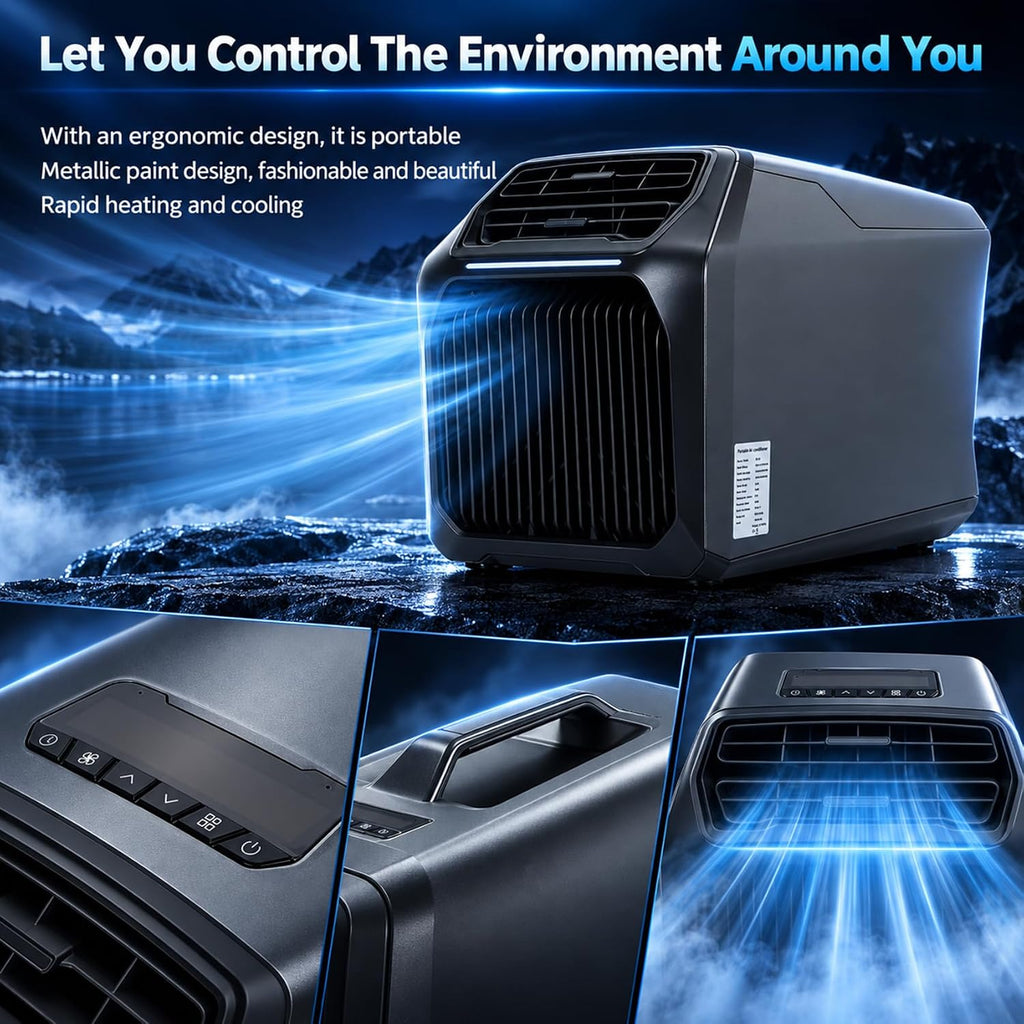8000 BTU Portable Camping Air Conditioner & Heater, Tent Air Conditioner 5-in-1 AC Unit, with Cooling, Heating, Fan, Dehumidifier, Sleep Mode, Dual Hose, for Tent, RV, Fishing, with Remote Contro