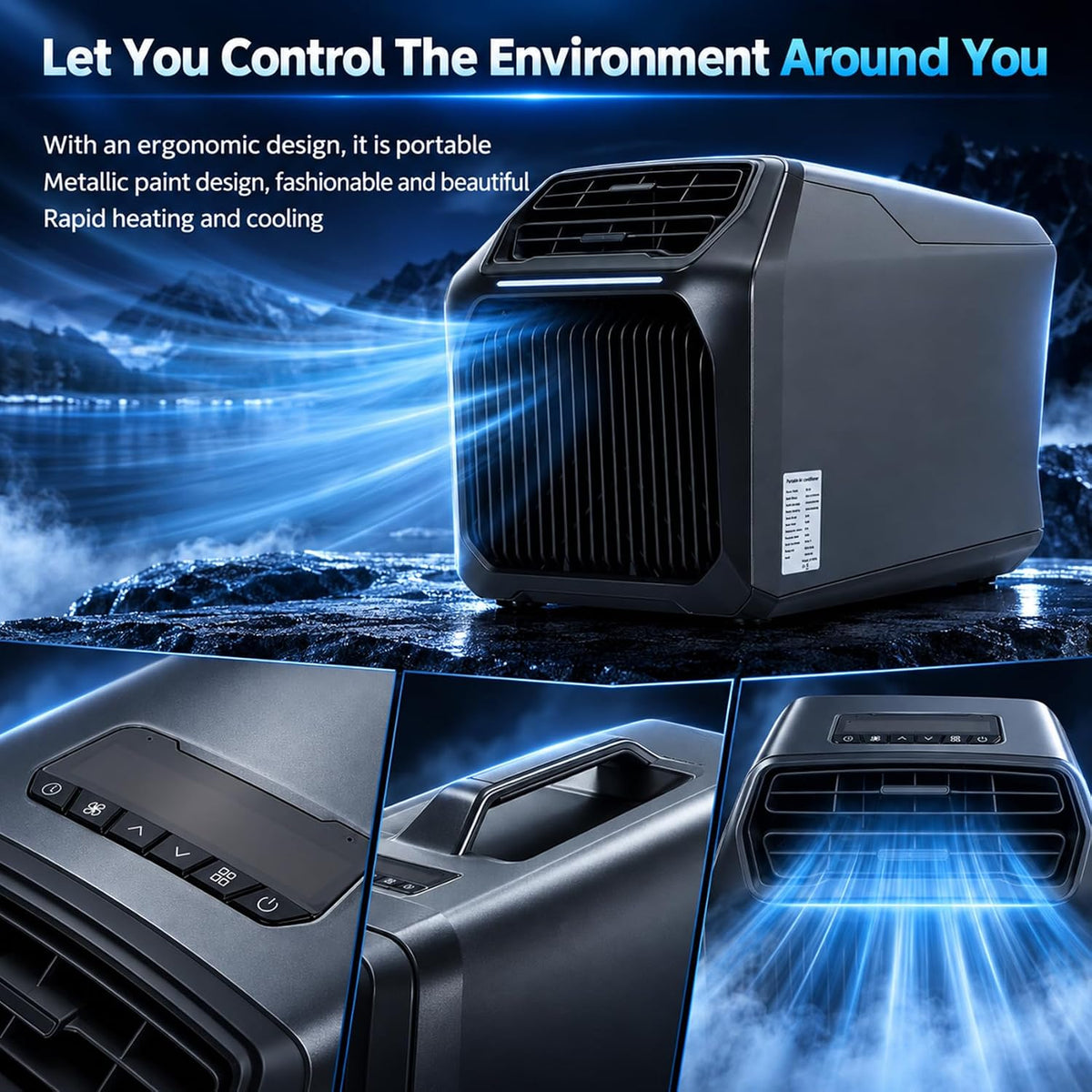 8000 BTU Portable Camping Air Conditioner & Heater, Tent Air Conditioner 5-in-1 AC Unit, with Cooling, Heating, Fan, Dehumidifier, Sleep Mode, Dual Hose, for Tent, RV, Fishing, with Remote Contro