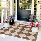 Brown Beige Checkered Entry Rug - Image 4