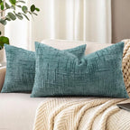 decorUhome Summer Teal Chenille Throw Pillow Covers 12x20 Set of 2 Textured by decorUhome