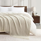BOURINA Beige Throw Blanket 50x60 Inches Throw Textured Solid Soft Ripple - Image 4