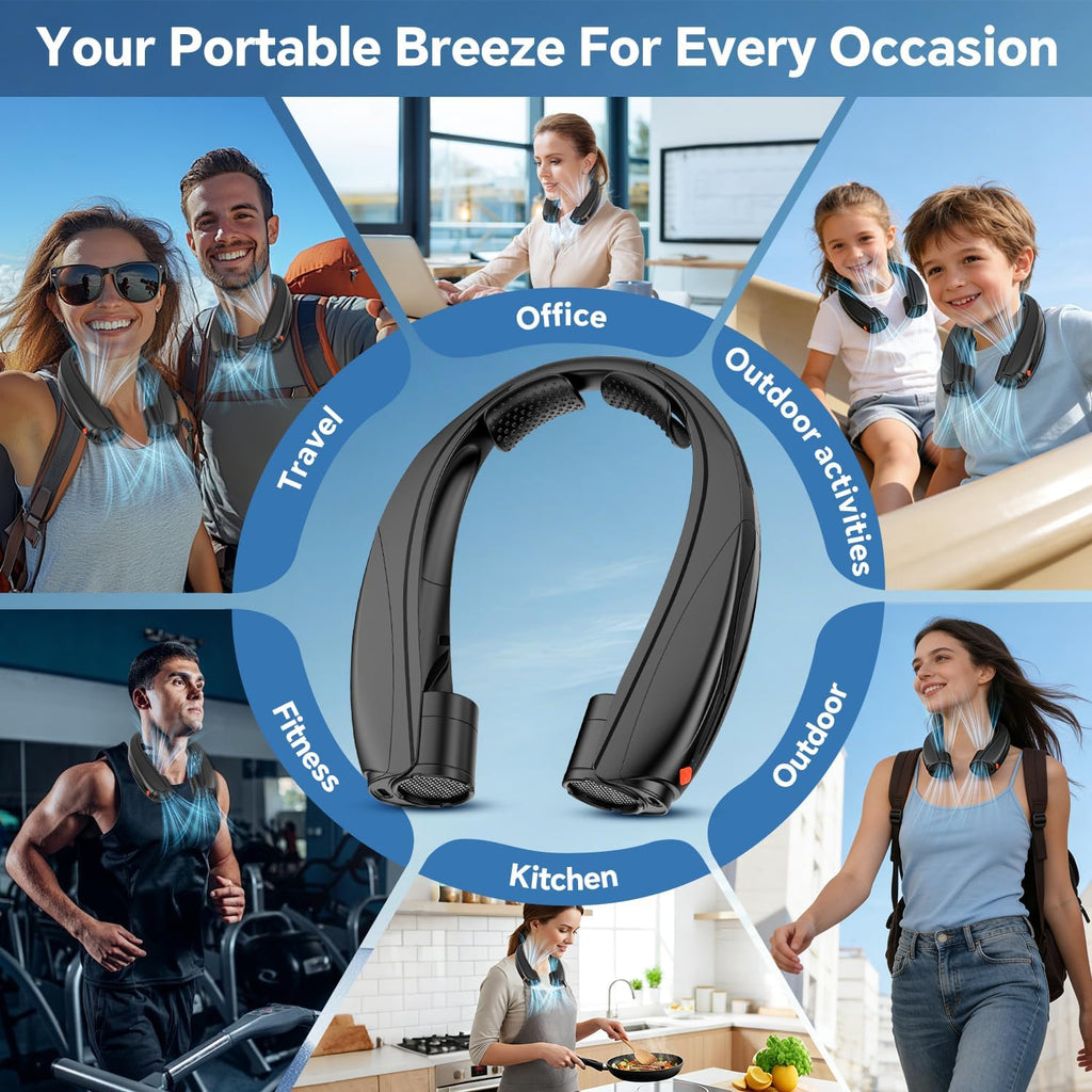 Portable Neck Fan, 6000mAh Rechargeable Personal Fan, 6 Speeds Hands Free Wearable Fan with 360° Surround Airflow, Ideal for Travel, Office, Sports, Home - Gifts for Men Women Dad Mom
